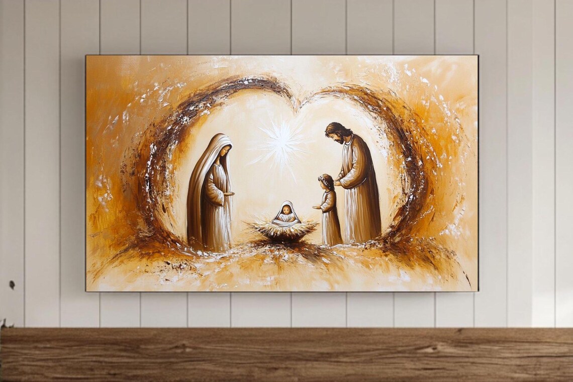Holy Family Nativity Heart Swirl Baby Jesus Christmas Poster