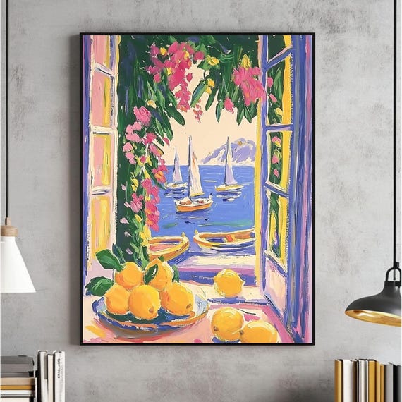 Henri Matisse Open Window Fauvism Wall Art Sailing Painting Costal Print Vibrant Mediterranean Coastal Sunlit Ocean Lemons View Balcony