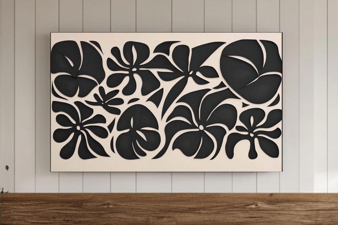 Black Tropical Leaf Pattern On Cream Minimalist Botanical Poster