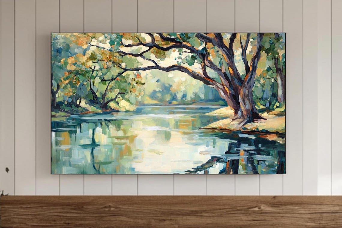Peaceful Summer Lake With Willow Trees Impressionist Art Poster