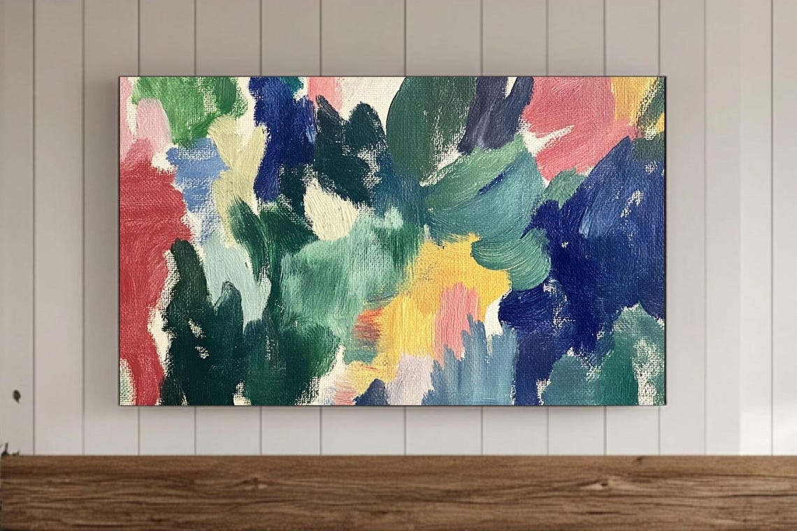 Bold Abstract Brushstrokes Green Blue Red Yellow Modern Art Poster