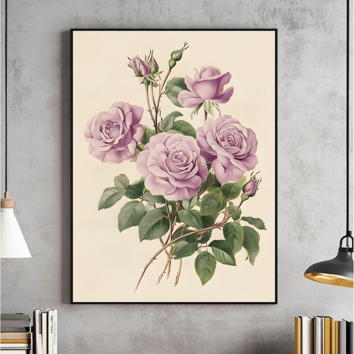 Antique Pink Rose Botanical Illustration Vintage Flower Art Print