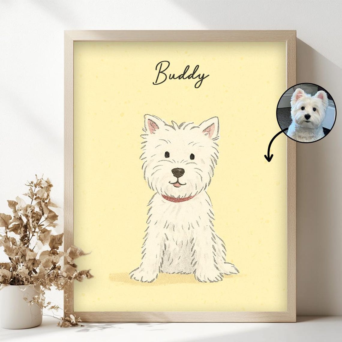 Frost and Bailey Custom Pet Portrait Dog and Cat Duo Beige Wall Art - Image 5