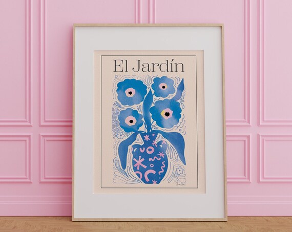 Exhibition Poster Floral Midcentury Modern Wall Art Boho Gallery Wall Matisse Blue Art Poster El Jardin Flowers