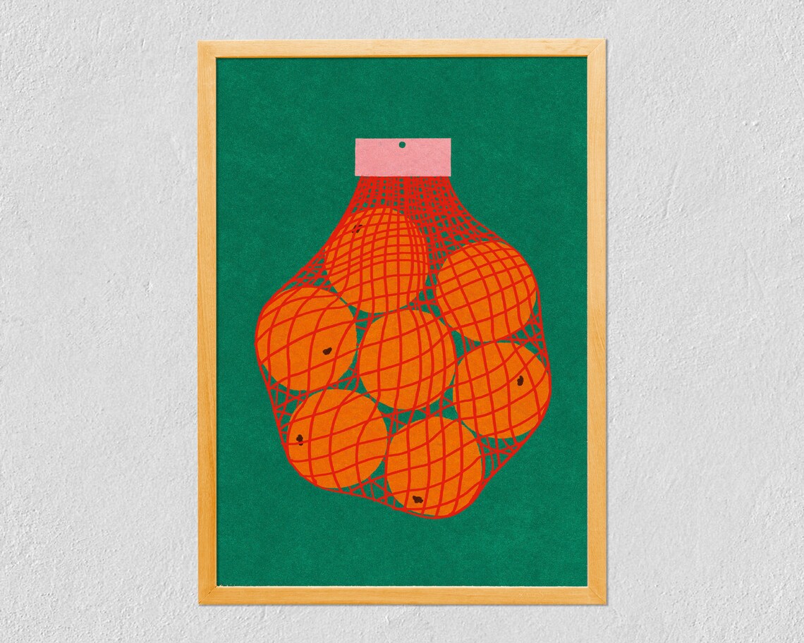 Oranges Colorful Fruit Drawing Art Print