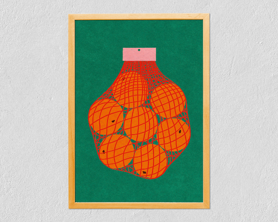 Oranges Colorful Fruit Drawing Art Print