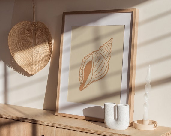 Seashell Line Art Print, Boho Coastal Beach Art