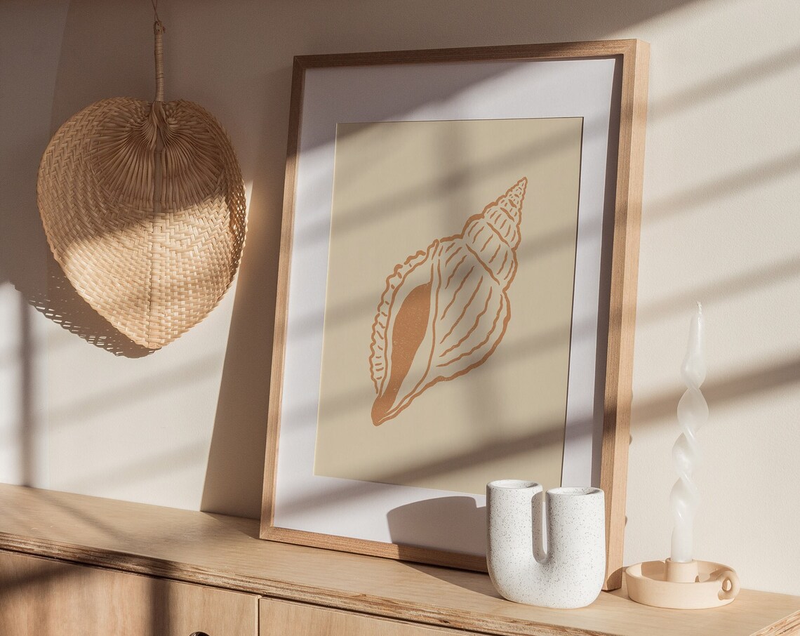 Seashell Line Art Print, Boho Coastal Beach Art