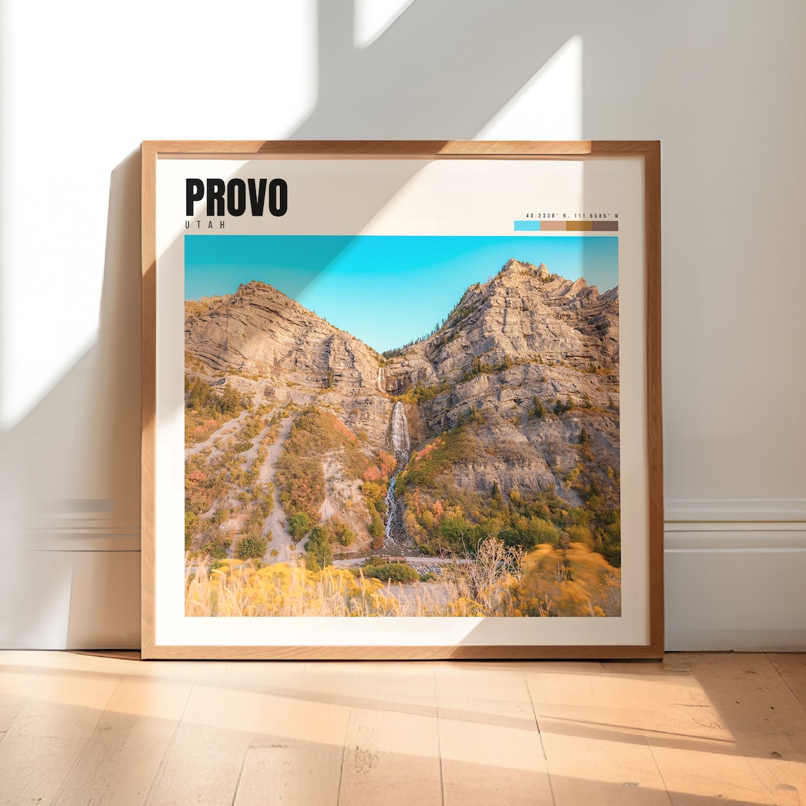 Provo Utah Autumn Canyon Waterfall Golden Foliage Travel Poster