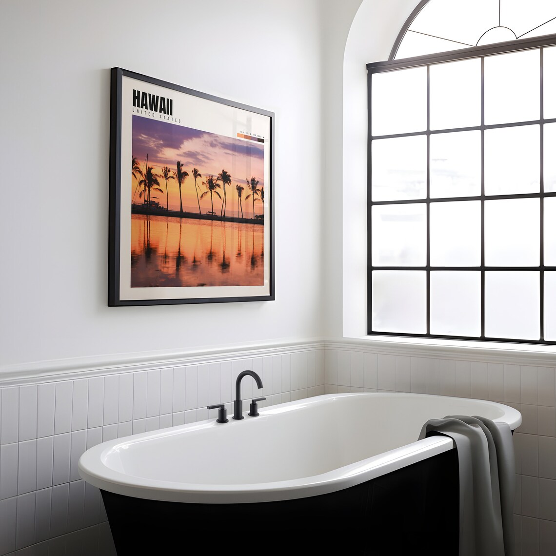 Hawaii Palm Tree Silhouettes at Sunset Over Calm Water Poster - Image 2