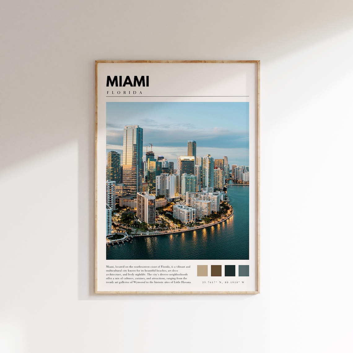 Miami Florida Brickell Skyline Dusk Bay Waterfront Night Travel Poster