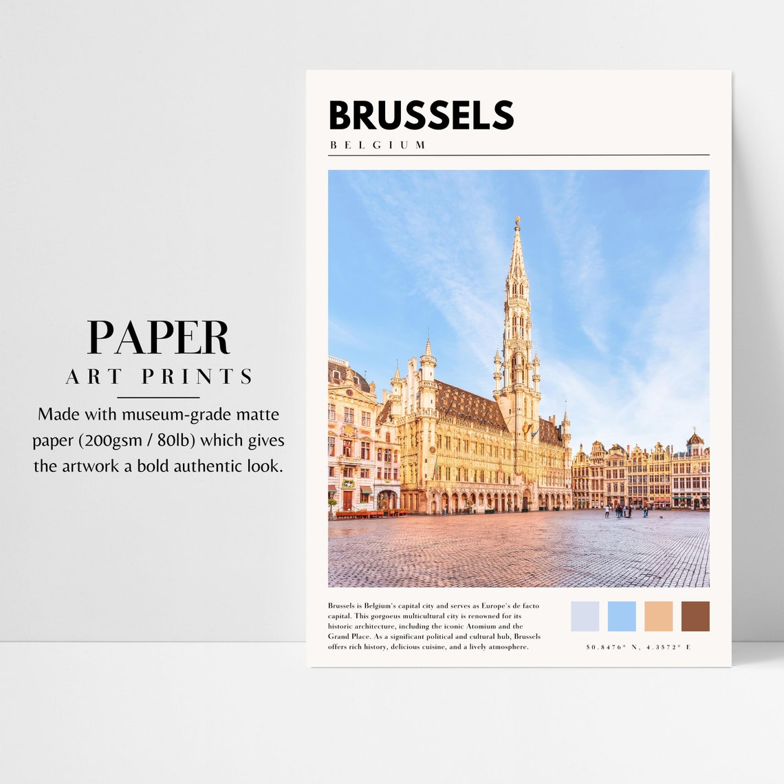 Brussels Belgium Grand Place Town Hall Square Blue Sky Poster - Image 3
