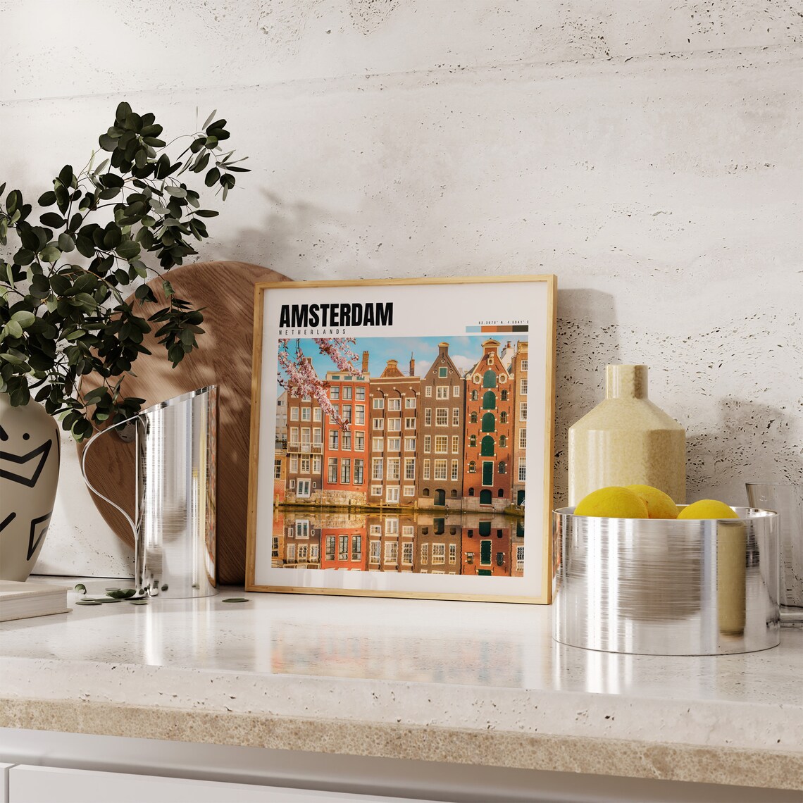 Amsterdam Canal Houses Blossom Reflection Netherlands Travel Poster - Image 4
