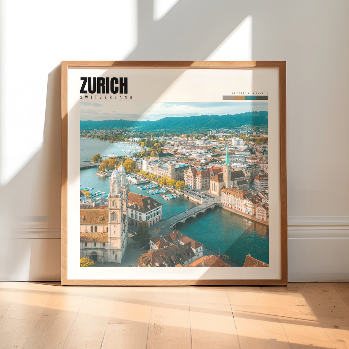 Zurich Switzerland Old Town Aerial Limmat River Churches Travel Poster
