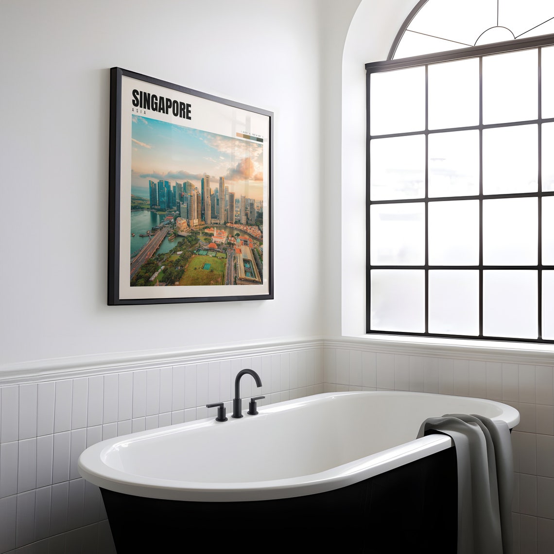 Singapore Poster with Marina Bay Skyline at Warm Sunset Glow - Image 2