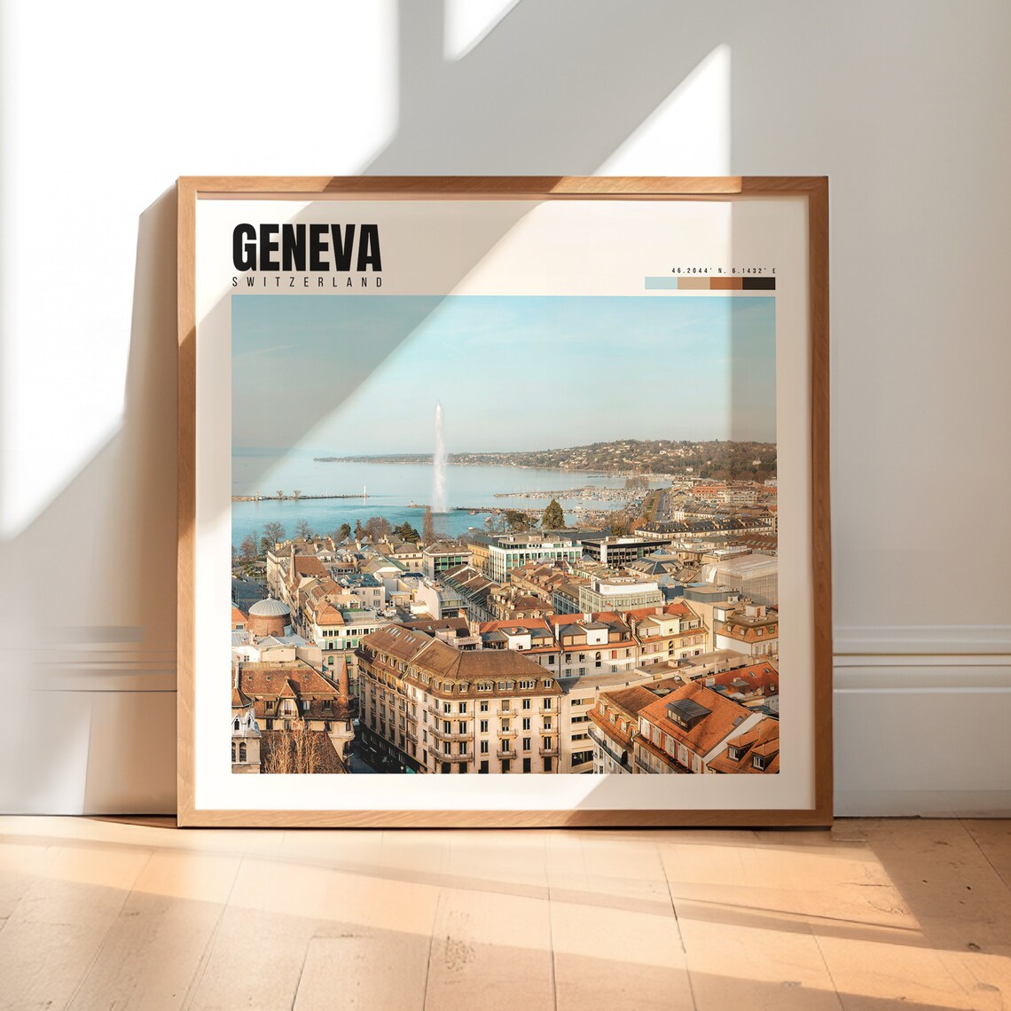 Geneva Switzerland Aerial City View with the Jet d'Eau Poster