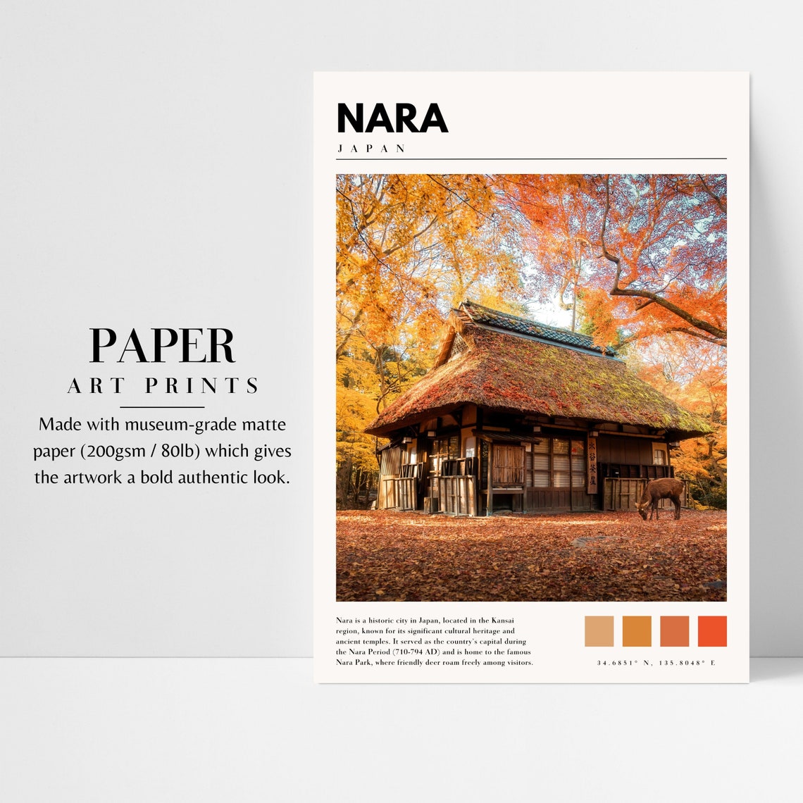 Nara Japan Autumn Foliage Temple Deer Park Orange Leaves Poster - Image 3
