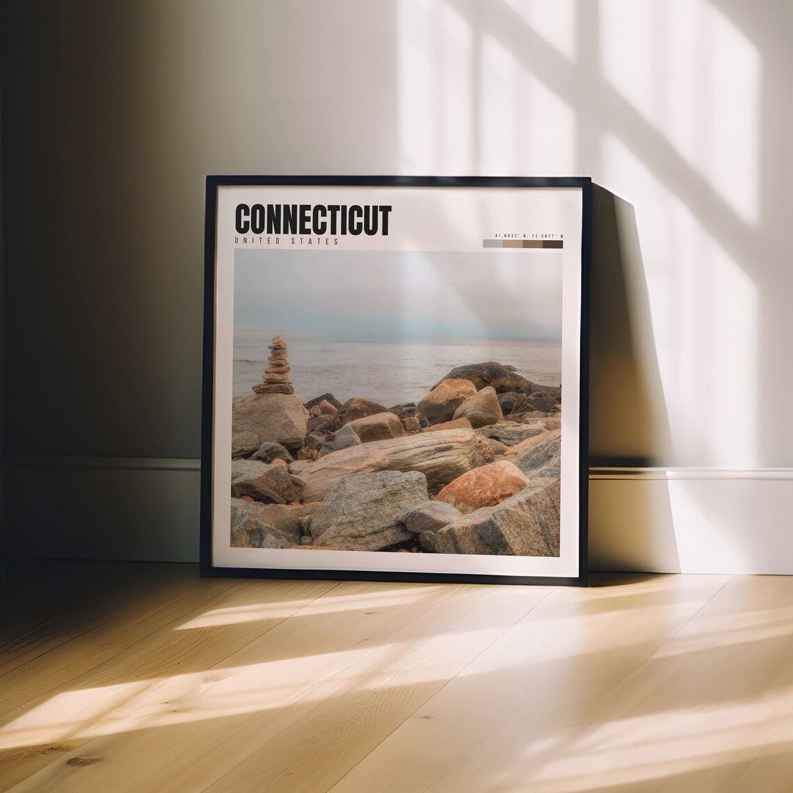 Connecticut Rocky Shoreline Stone Cairn Stack Calm Water Poster - Image 3