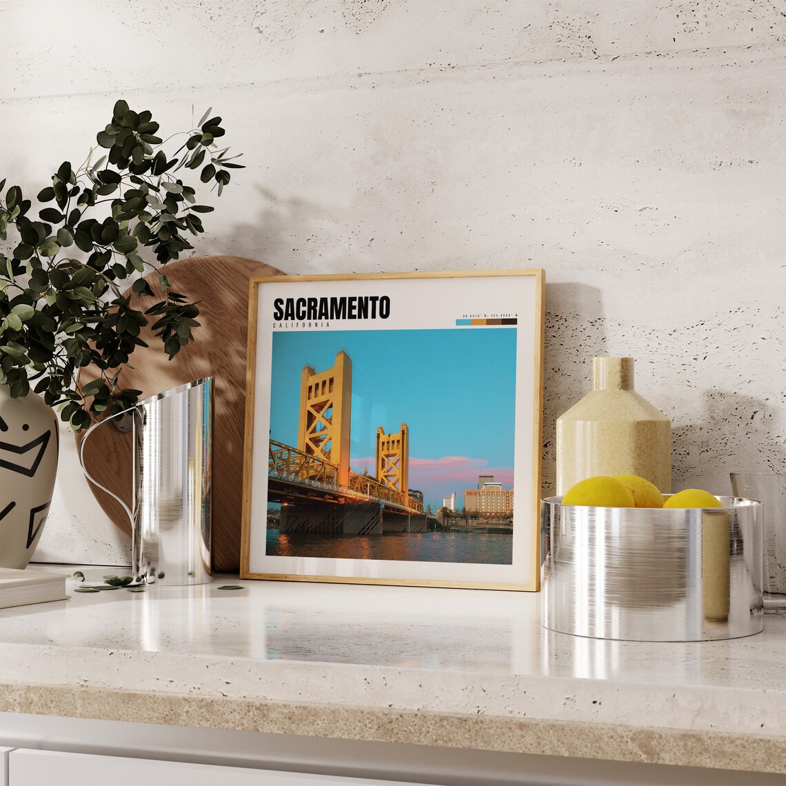 Sacramento California Tower Bridge River Dusk Golden Hour Poster - Image 4