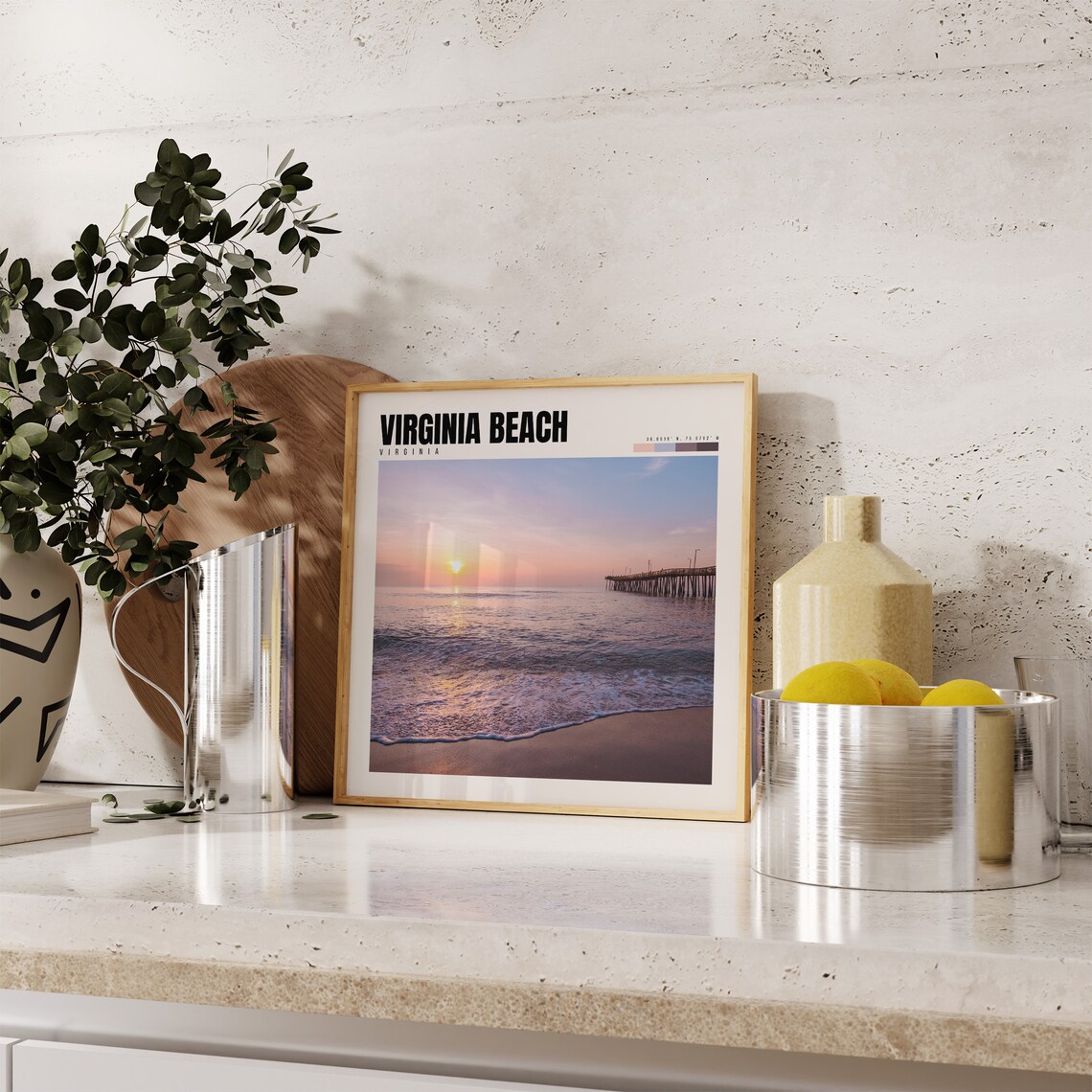 Virginia Beach Sunrise Poster with Fishing Pier and Rolling Ocean Surf - Image 4