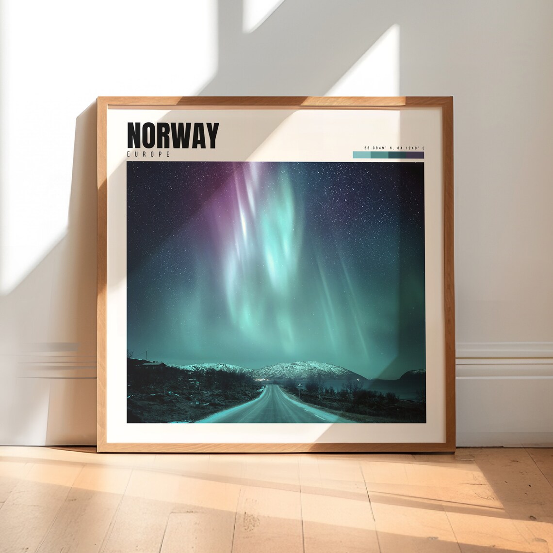 Norway Northern Lights Over a Snowy Arctic Road at Night Poster