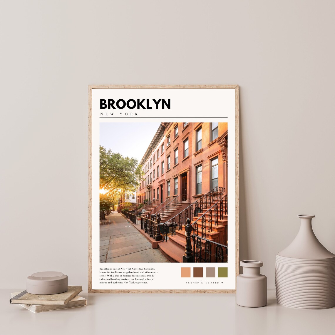 Brooklyn New York Brownstone Street Stoops Autumn Neighborhood Poster - Image 4