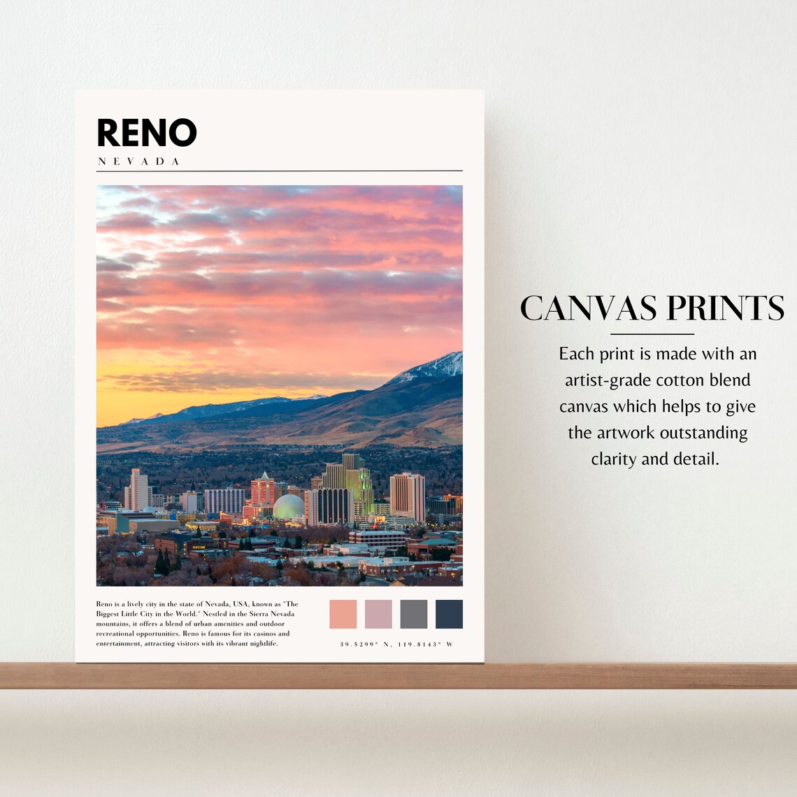 Reno Nevada City Skyline Sunset Pink Clouds Mountain View Poster - Image 2