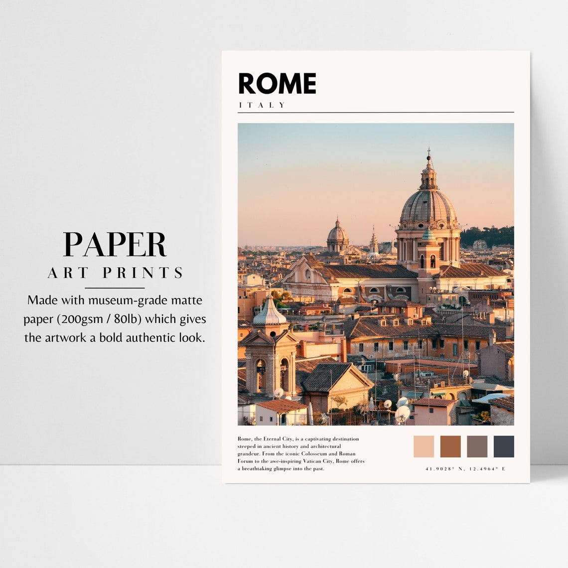 Rome Poster with Rooftop Domes and Church Towers at Golden Hour - Image 3
