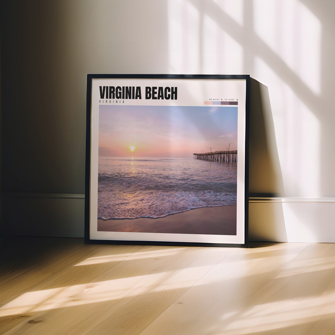 Virginia Beach Sunrise Poster with Fishing Pier and Rolling Ocean Surf - Image 3