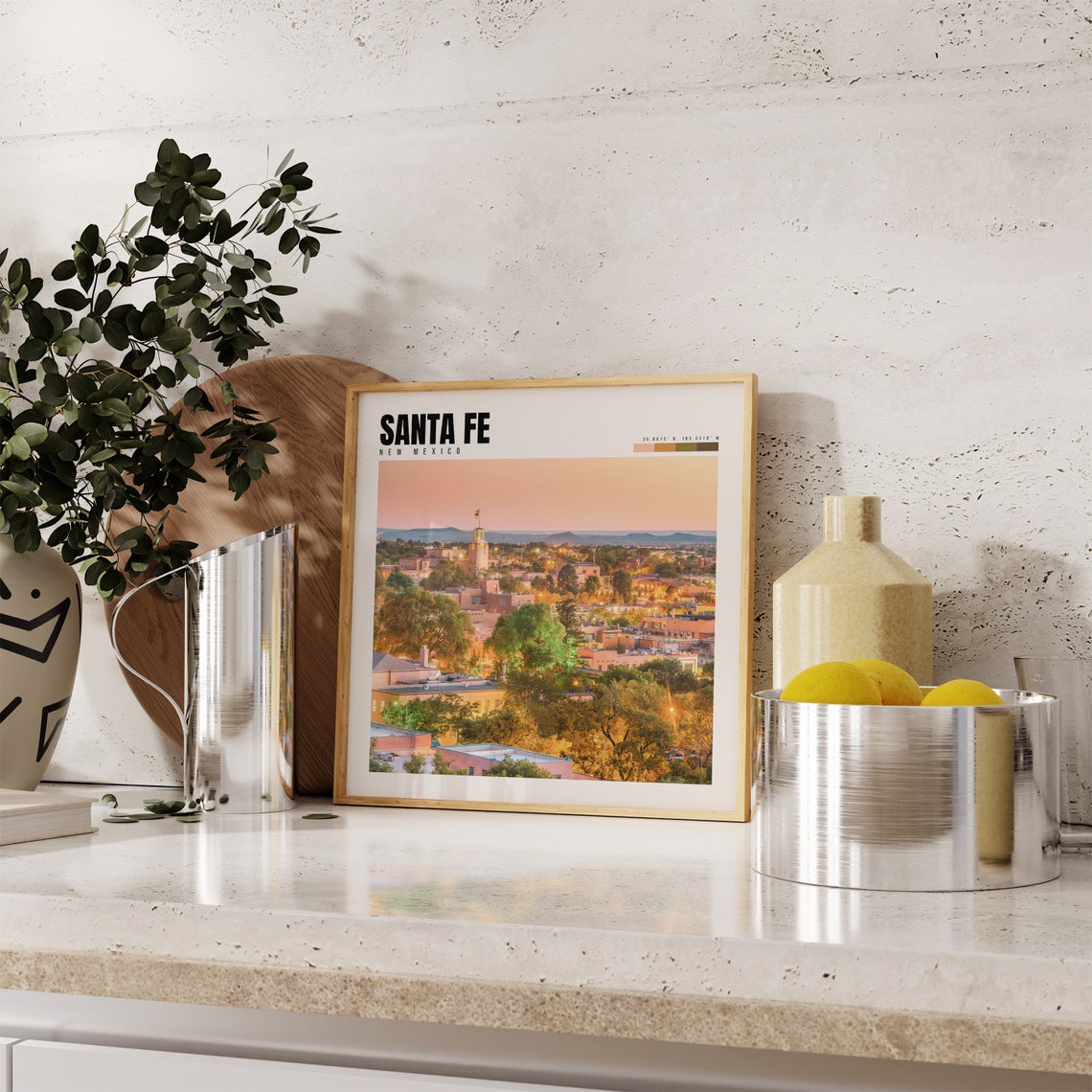 Santa Fe New Mexico Evening Adobe Cityscape at Sunset Poster - Image 4