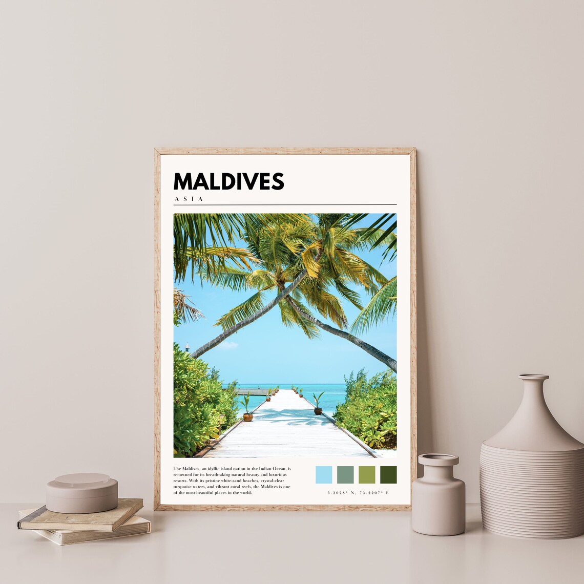 Maldives Asia Tropical Palm Fringed Jetty Turquoise Sea Beach Poster - Image 4