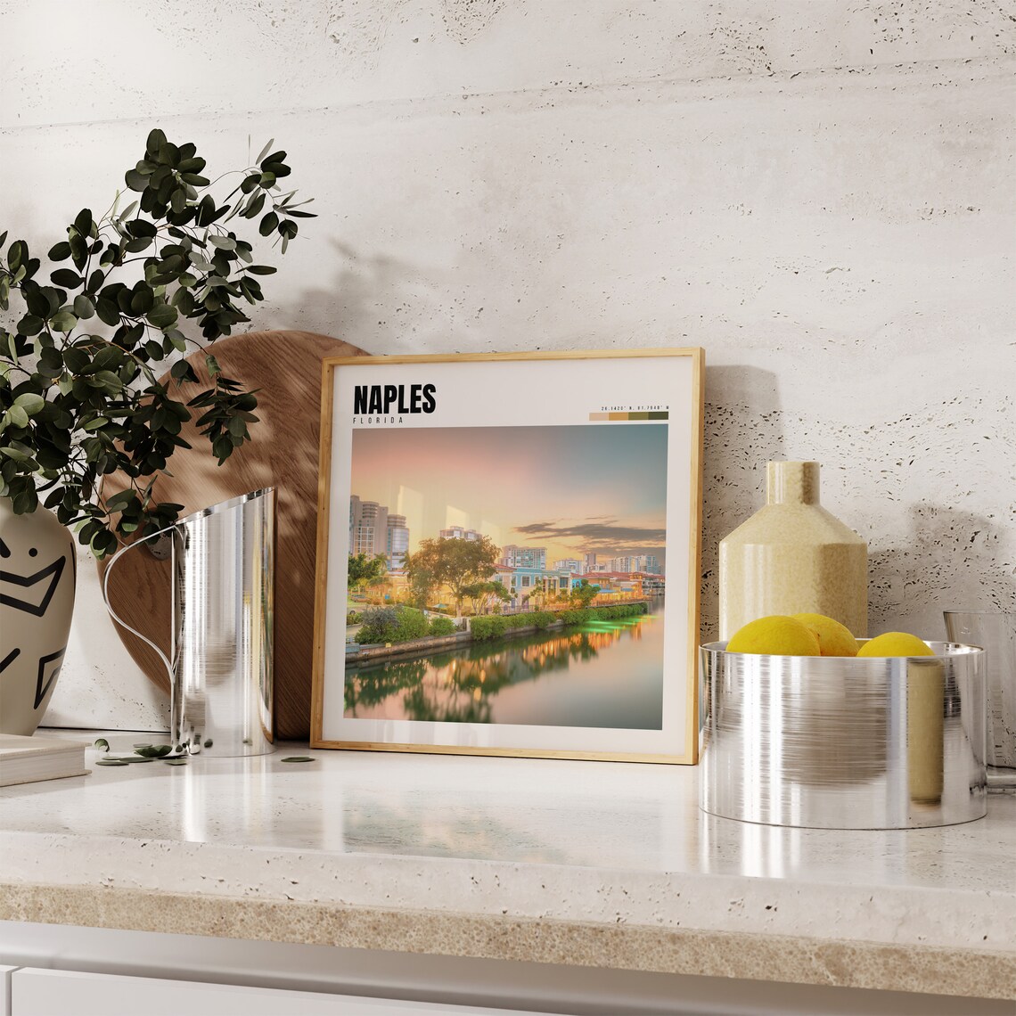 Naples Florida Sunset Waterfront City Skyline Canal View Travel Poster - Image 4