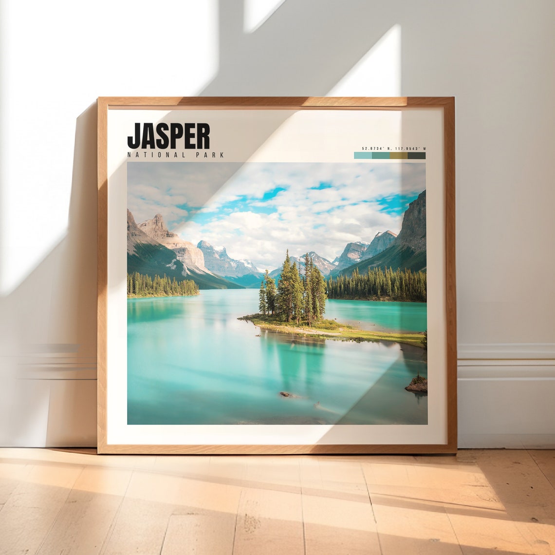 Jasper National Park Turquoise Lake Island Pine Trees Poster