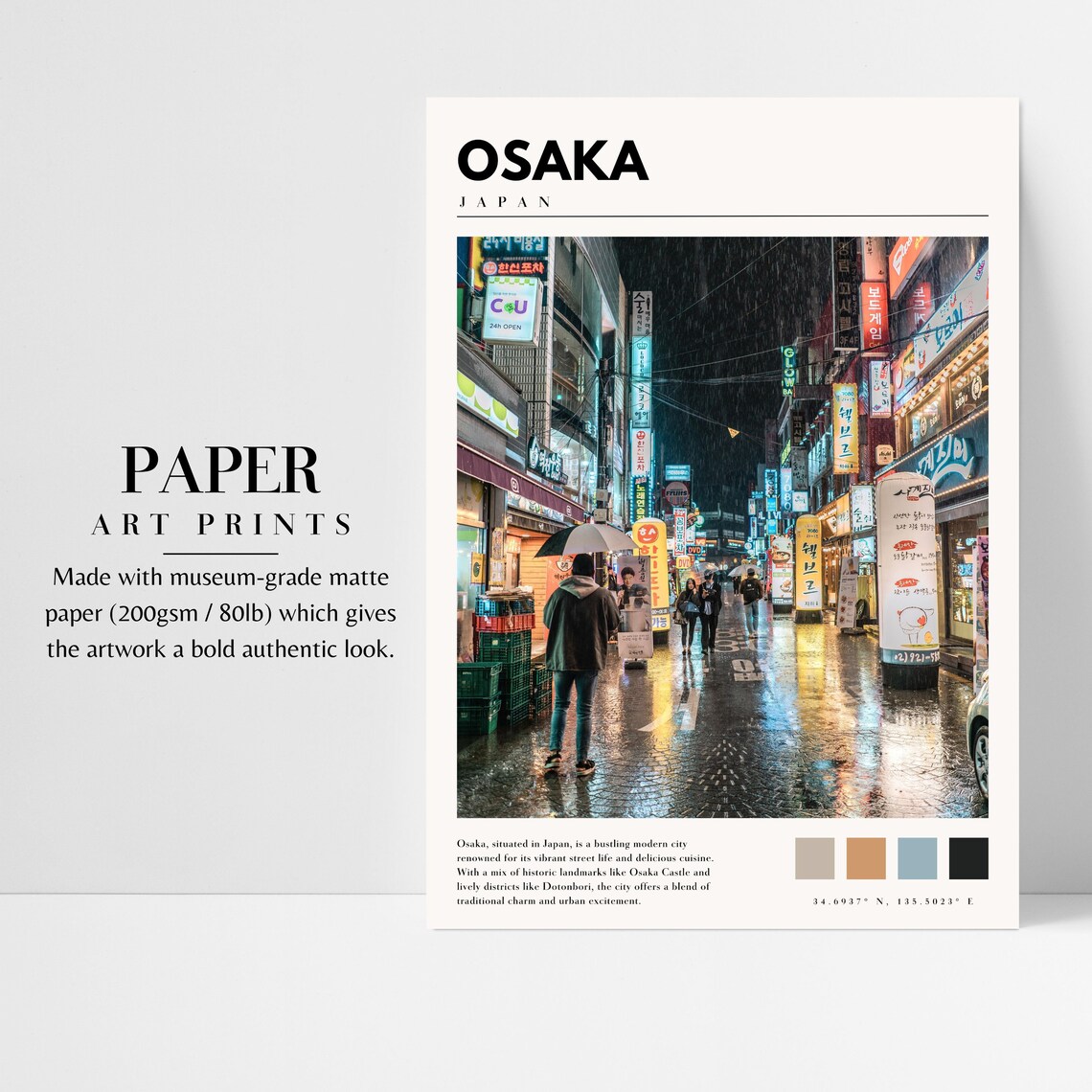 Osaka Japan Neon Street Rainy Night City Lights Glow Travel Poster - Image 3