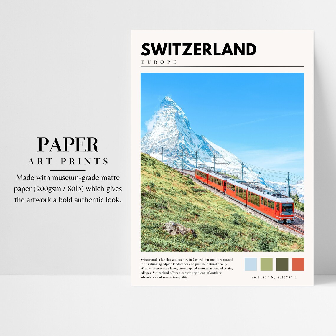 Switzerland Travel Poster, Swiss Alps Landscape - Image 3