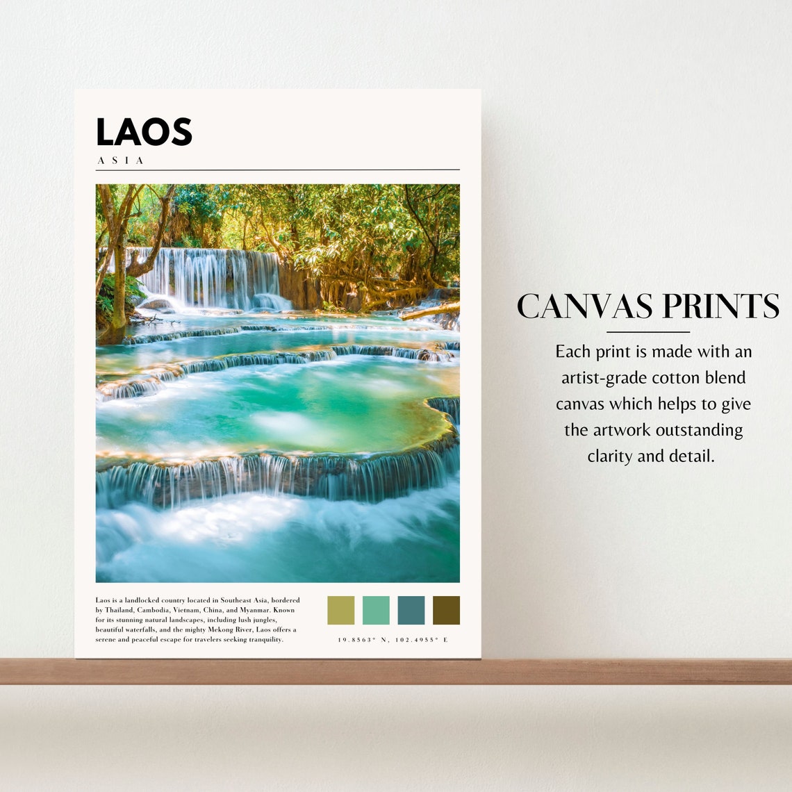 Laos Kuang Si Falls Turquoise Tiered Waterfall Jungle Poster - Image 2