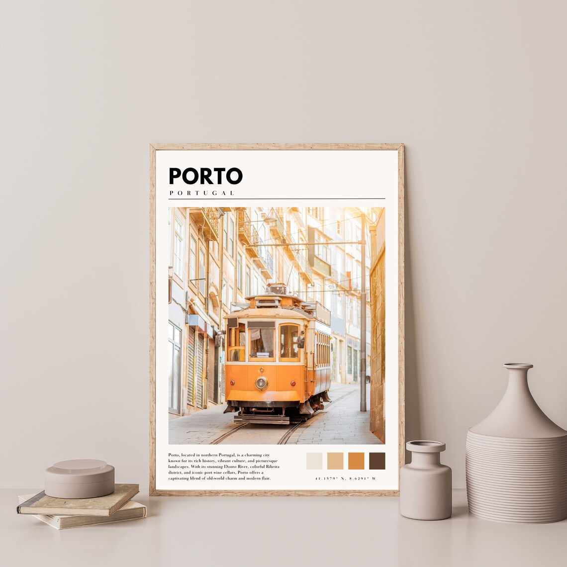 Porto Portugal Yellow Vintage Tram Old Town Street Travel Poster - Image 4
