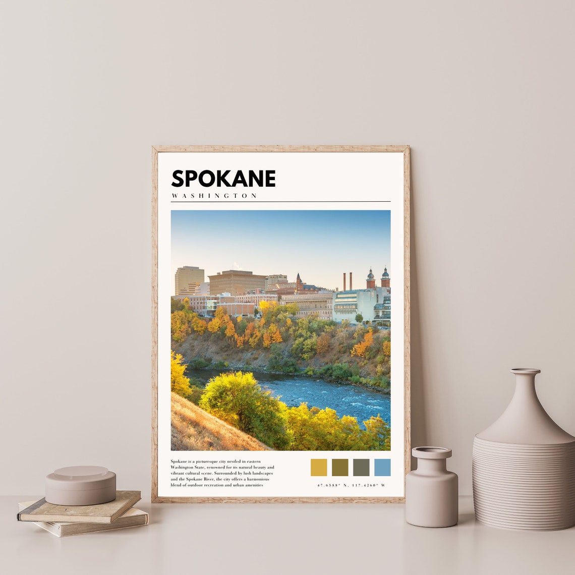 Spokane Washington River Fall Foliage Downtown Skyline Travel Poster - Image 4