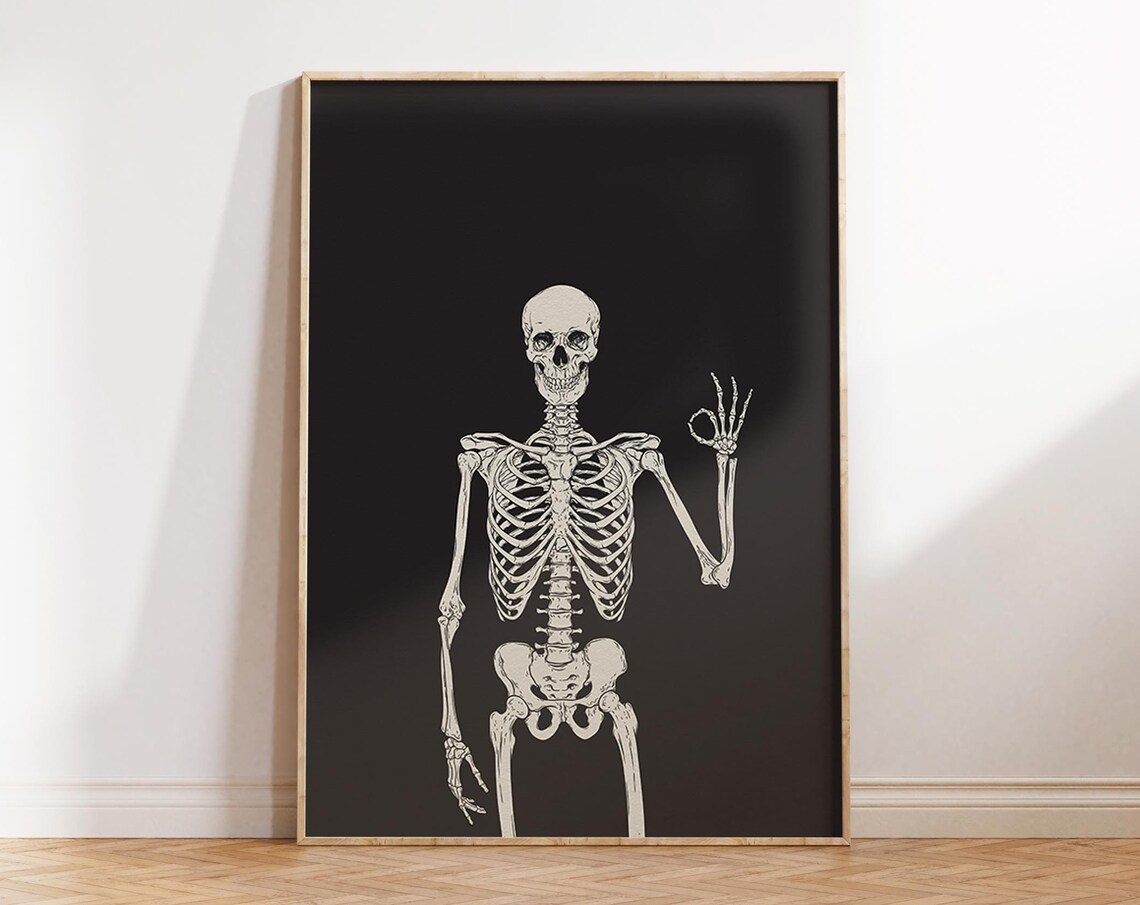 Okie Dokie Skeleton Giving OK Hand Gesture Funny Halloween Poster