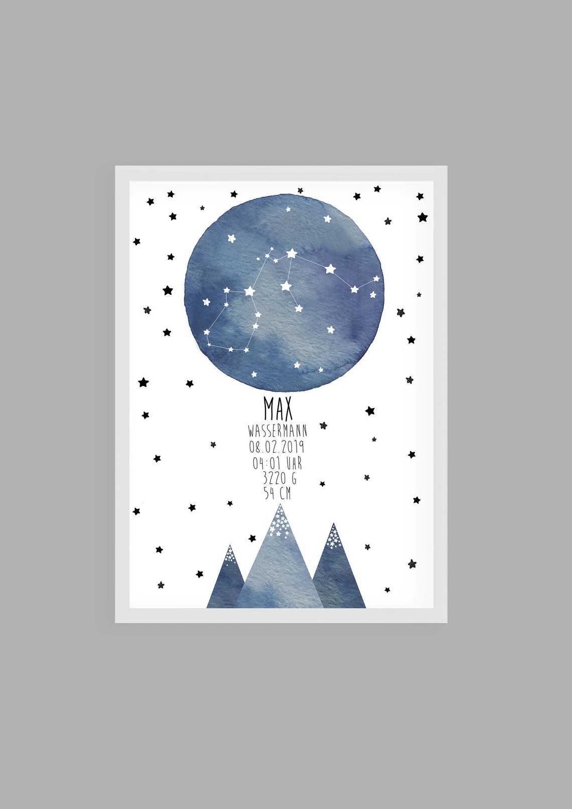 Max Personalized Aquarius Star Chart Baby Birth Details Poster