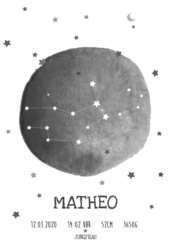 Birth Announcement Zodiac Image Birth Gift Zodiac Poster Baptism Gift Gift Baptism Personalized