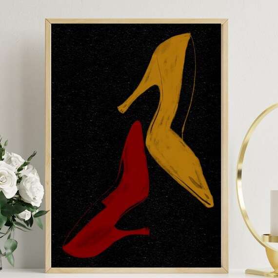Red And Mustard High Heels On Black Abstract Fashion Art Poster