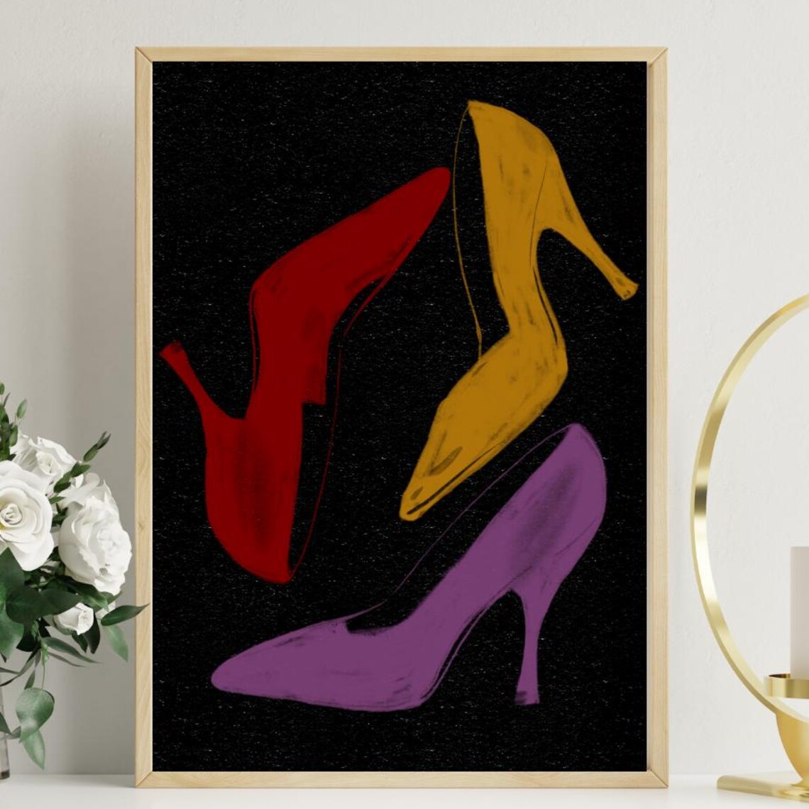 Red Gold And Purple Heels Bold Abstract Black Fashion Art Poster