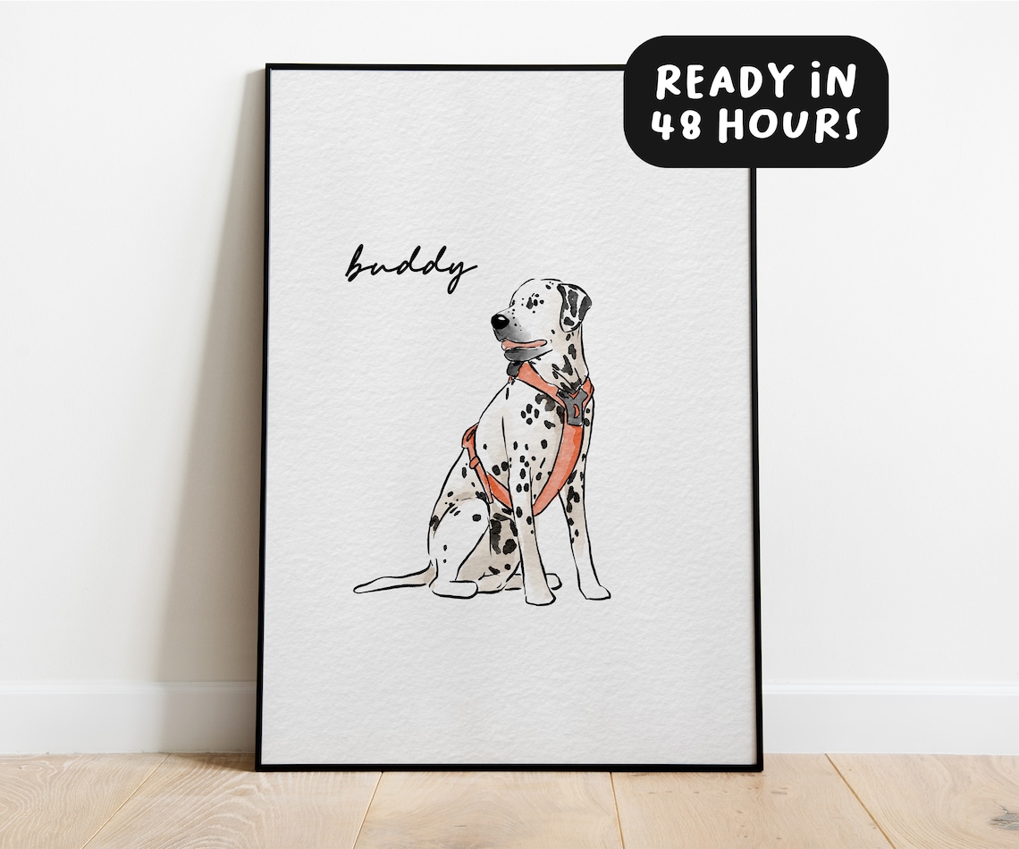 Pet Memorial Dog Portrait, Watercolor Art Print
