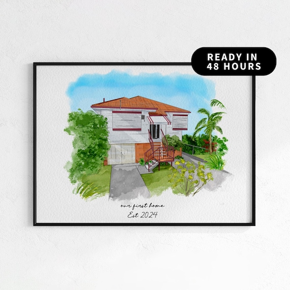 Custom Watercolor House Portrait First Home Gift Est 2024 Poster