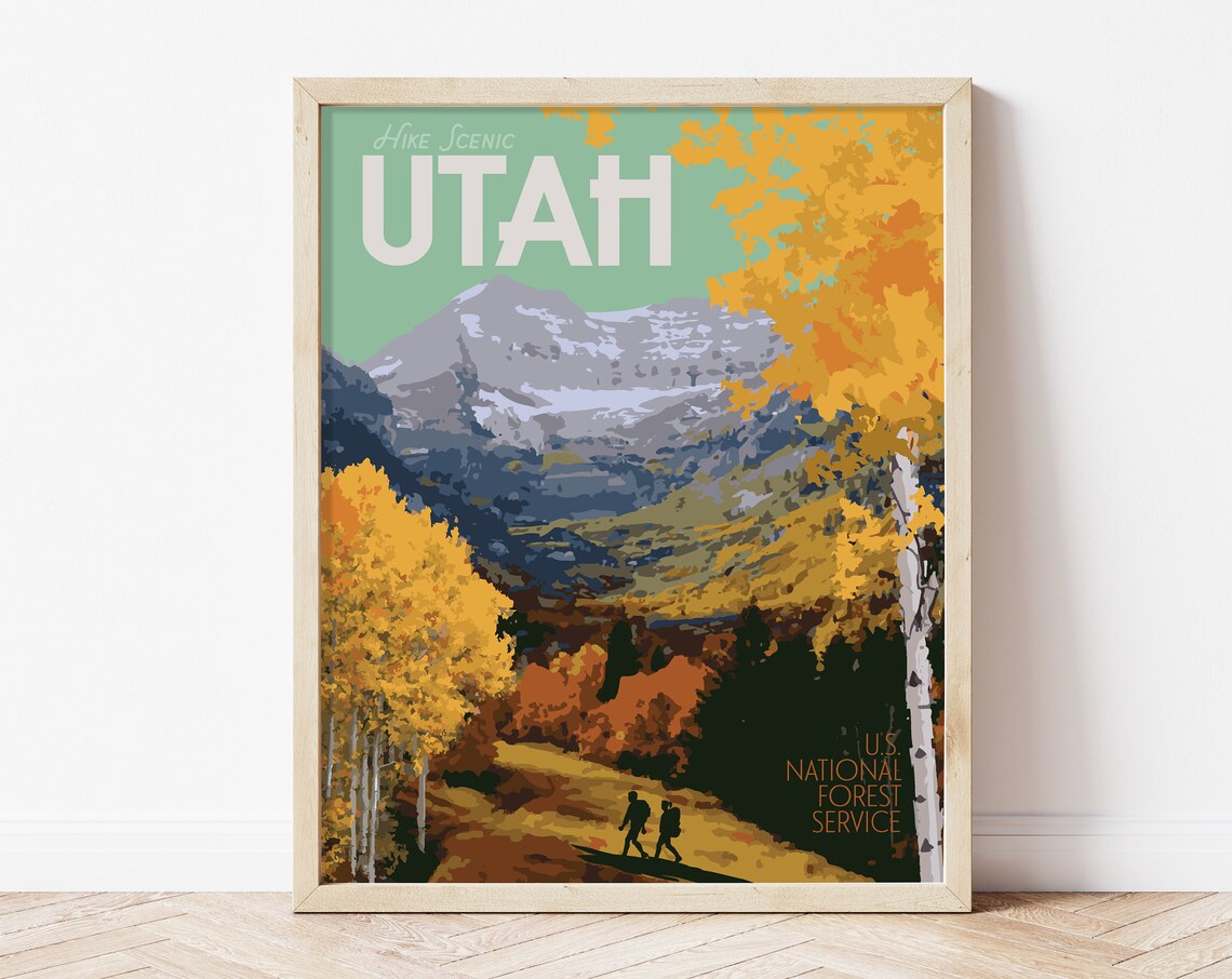Utah Timpanogos Vintage Style Travel Poster, Mountains