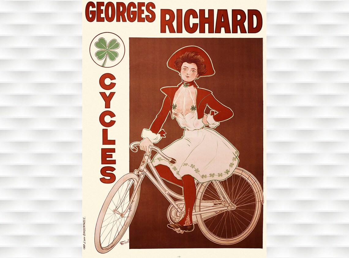 Georges Richard Cycles Vintage French Woman Bicycle Clover Poster