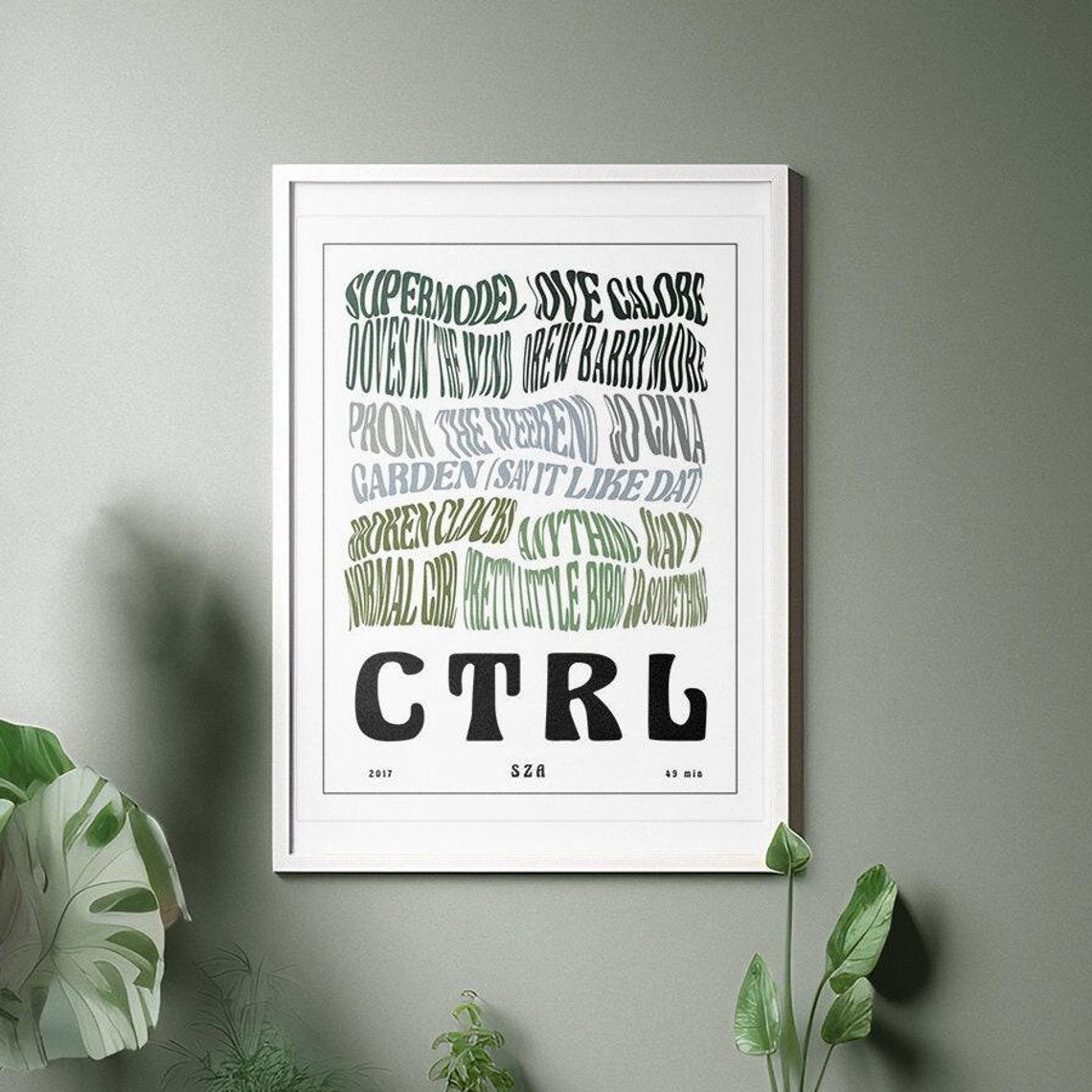 SZA Ctrl Album Tracklist Wavy Typography Minimalist RNB Art Poster