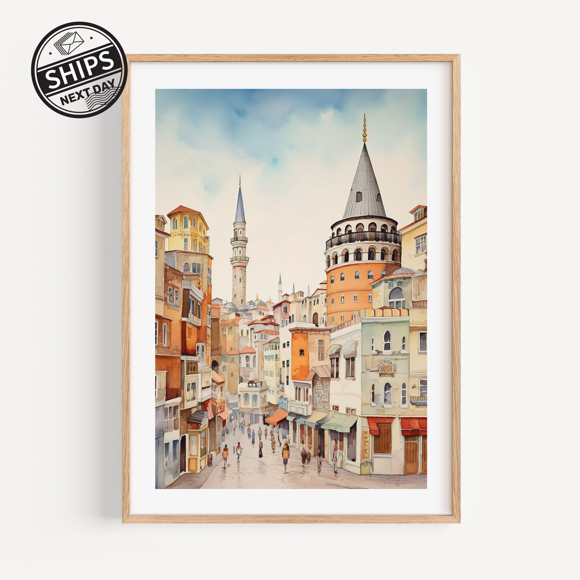 Istanbul Watercolor Travel Poster, City Wall Art