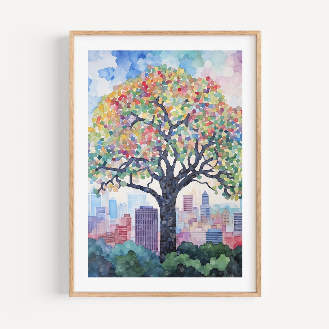Charleston Angel Oak Rainbow Mosaic Tree City Skyline Poster